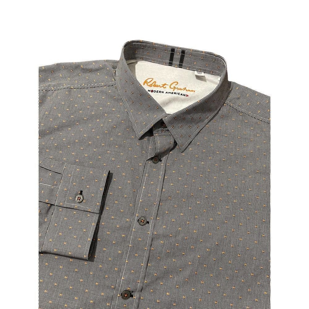 Robert Graham Men's Dress Shirt Black White Orange 3D Textured Size 2XL
